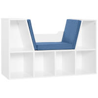HOMCOM Librería con Asiento, Estantería de Libros con 6 Cubos, Estantería Almacenamiento con Banco con Cojín, Multiusos para Sala de Estar, Oficina, Dormitorio, 102x30x61cm, Blanco y Azul - details 0