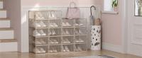 SONGMICS Cajas de Zapatos Plástico, Juego de 18 Organizadores de Almacenamiento, Caja Zapatero Plástico Plegable y Apilable para Zapatillas hasta talla 44, Transparente y Azul Carbón/Transparente y Beige Avena/Transparente y Negro/Transparente y Verde Lau - details 1