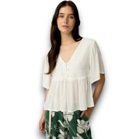 Camisa Willow Tiffosi Mujer | Blusa Elegante Viscosa Plateada | Top Volante Estiliza - details 0