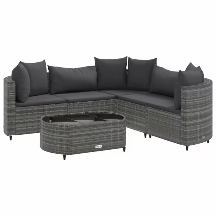vidaXL Set de muebles de jardín 6 pzas y cojines ratán sintético gris - 1