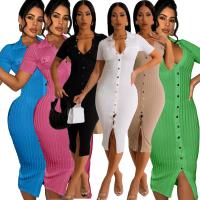 Vestido De Crochet Para Mujer De Corte Bodycon Con Manga Regular Y Cuello En V Vestido Fino Y Ajustado De Pierna Para Calle Moda Hipster - details 1