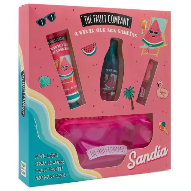 The Fruit Company Set Pack Regalo Summer SANDÍA | Aceite Labial, Crema de Manos, Colonia Eau de Toilette + Neceser de Mano Estuche | Edición Verano - 1