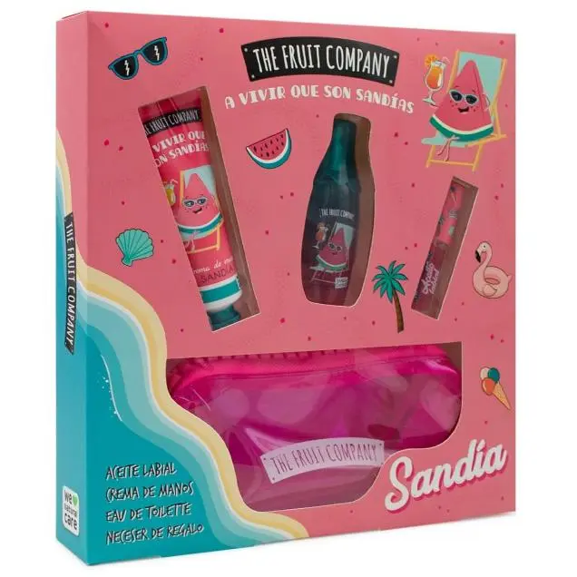 The Fruit Company Set Pack Regalo Summer SANDÍA | Aceite Labial, Crema de Manos, Colonia Eau de Toilette + Neceser de Mano Estuche | Edición Verano - 1