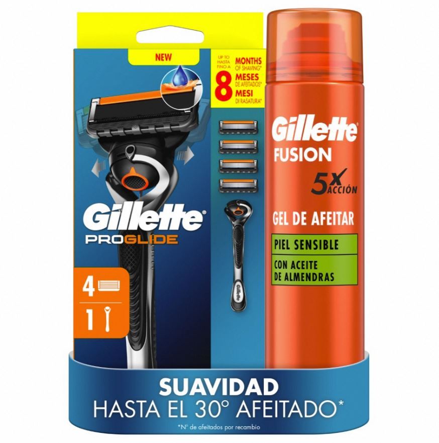 Gillette ProGlide Pack: Maquinilla + 4 Cuchillas de Recambio + Gel Fusion5