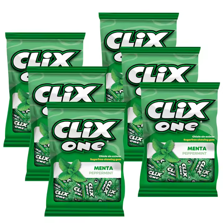 Pack 6 bolsas Clix One chicle con sabor a menta 50g - 1