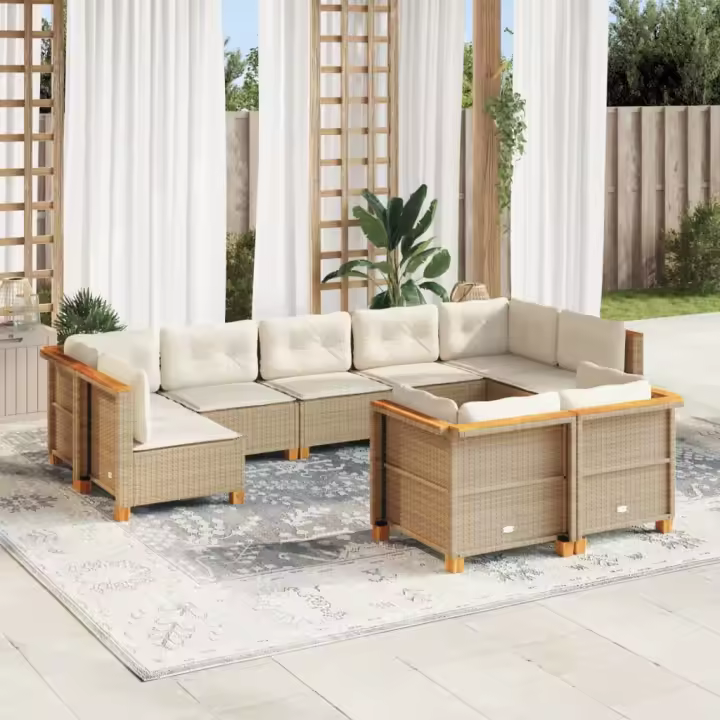 vidaXL Set de sofás de jardín con cojines 9 pzas ratán sintético beige - 1