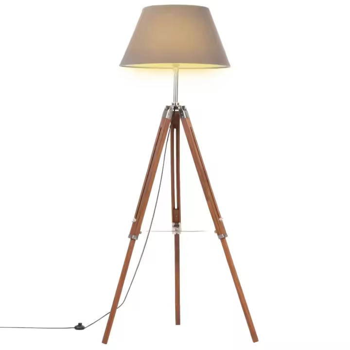 vidaXL Lámpara de Trípode Madera Maciza de Teca 141 cm Luz Piso Color Gris,  Marrón,  Marrón y negro y mas - 1