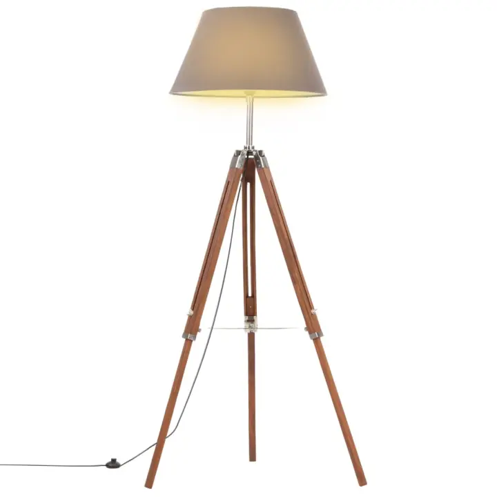 vidaXL Lámpara de Trípode Madera Maciza de Teca 141 cm Luz Piso Color Gris,  Marrón,  Marrón y negro y mas - 1