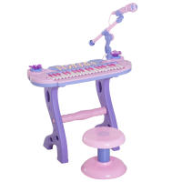 HOMCOM Piano Infantil 37 Teclas Teclado Electrónico Juego de Piano Regalo Juguete Educativo para Niños +3 Años con Micrófono Taburete Luces y 22 Canciones USB/MP3 Karaoke Rosa - details 0