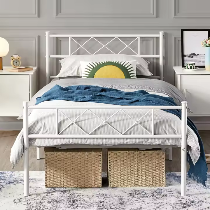 Marco de Cama Individual Cama de Metal para Adultos Gran Espacio en Lamas Moderno blanco/90x200cm - 1