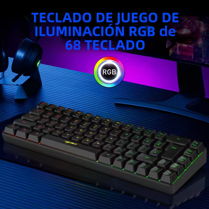 Teclado De Juego Ergonómico Mini 60% Con Retroiluminación RGB Teclado Membránico Compacto Para Windows PC Laptop Tableta - 1