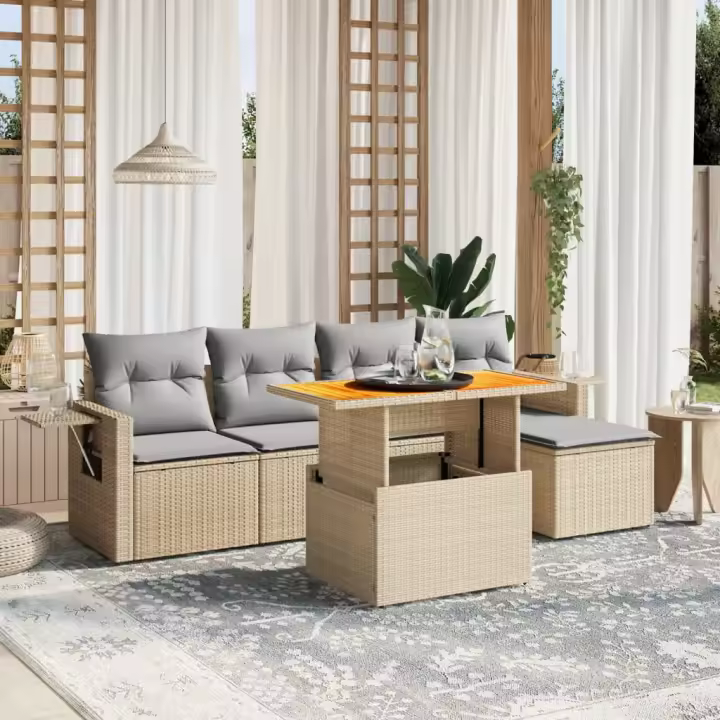 vidaXL Juego de sofás jardín con cojines 6 pzas ratán sintético beige - 1