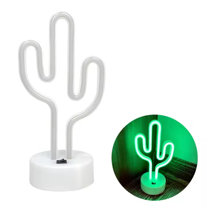 Lámpara De Mesa LED En Forma De Cactus Con Luz Neón Para Fiesta Cumpleaños Decoración De Hogar Y Camping Potenciada Por Batería Y USB - 1