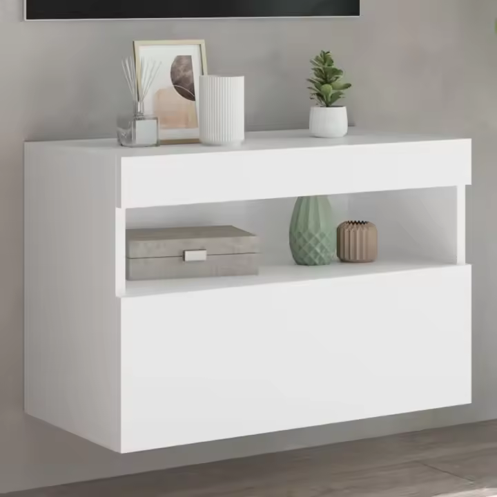 Mueble de TV de pared con luces LED blanco 60x30x40 cm - 1