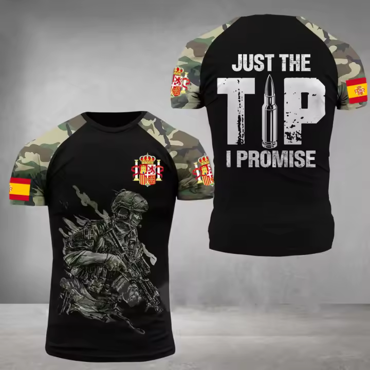 Camiseta De Verano Para Hombre Estilo Militar Con Estampado De Bandera Diseño Oversize Cuello Redondo Manga Corta Moda Casual - 1
