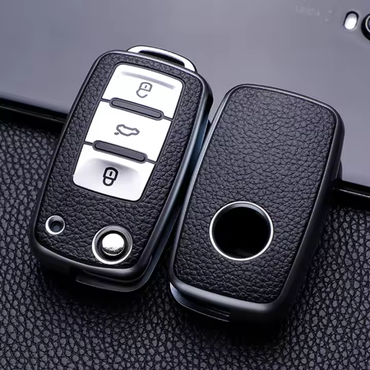 Funda De Cuero Para Llave De Coche Protección Total Para VW Volkswagen Polo Tiguan Passat Golf Jetta Lavida Skoda Octavia - 1