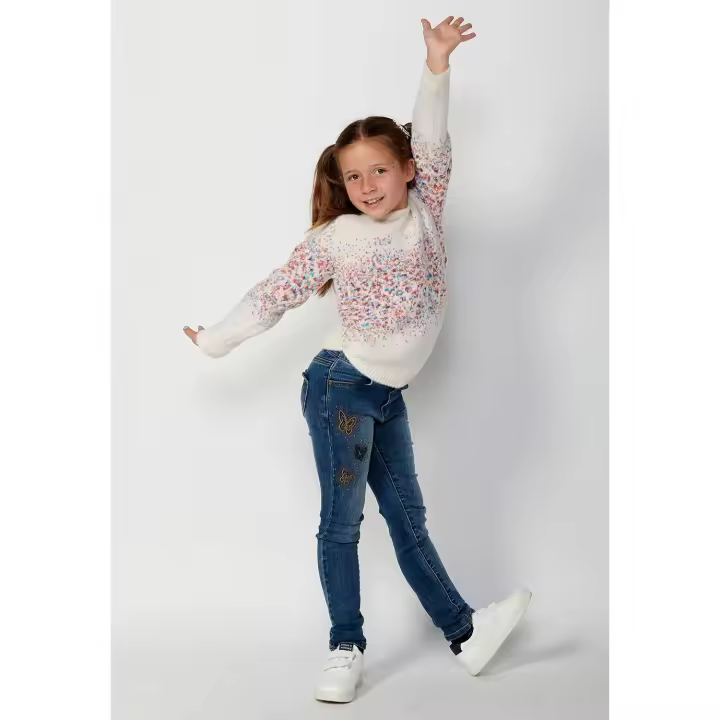 Koroshi Jersey tricot de manga larga con Cuello redondo y Acabados en ribs, color crudo jaspeado para Niña - 1