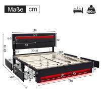[Selección de Hogar🎁] Cama Tapizada 140x200 cm Negro - Patrón Lichi PU | Carga Eléctrica + USB, Iluminación LED Y 4 Cajones de Almacenamiento (Sin Colchón) - details 8
