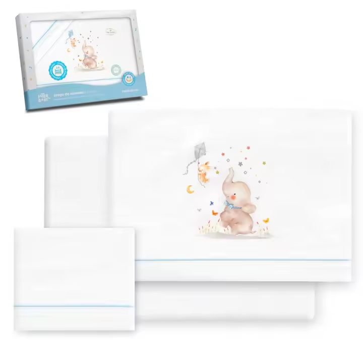 Interbaby Juego de Sábanas Franela 3 Pcs Cuna 60x120 Blanco/Azul - 1