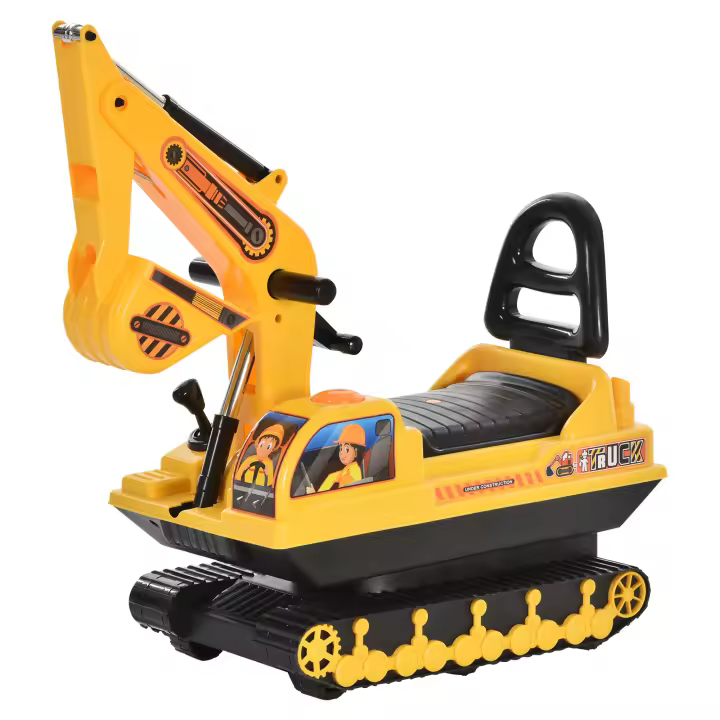 HOMCOM Excavadora sin Pedales para Niños de 18-48 Meses Excavadora Correpasillos Camión de Construcción con Asiento de Almacenamiento Pala Delantera y Bocina Carga 30 kg 78x24x58,5 cm Amarillo - 1