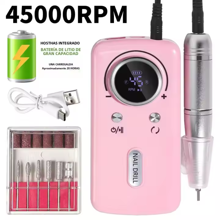 Máquina de uñas recargable 45000RPM con LCD bajo ruido profesional para pintura de uñas conjunto de accesorios de manicura - 1