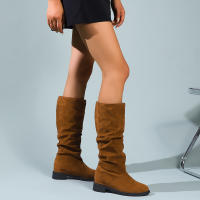 Botas De Media Caña Cómodas Para Mujer Con Punta Redonda, Slip-on, Tacón Medio, Plataforma, Upper De Tela, Suela De TPR, Diseño Clásico. - details 28
