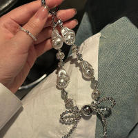 Cuerda De Teléfono Con Paillettes De Perla Y Diamante De Lujo Y2K Para Mujer Con Colgante De Lazo Y Cuentas Anti Caída - details 0