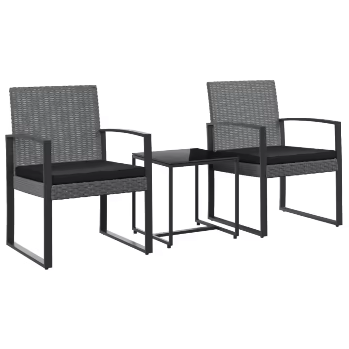 vidaXL Set comedor jardín 3 pzas cojines PP aspecto ratán gris oscuro - 1