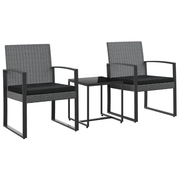 vidaXL Set comedor jardín 3 pzas cojines PP aspecto ratán gris oscuro - 1