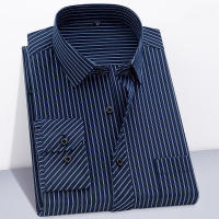 Camisa De Algodón Para Hombre Con Mangas Largas Y Rayas Estilo Casual Y Negocios En Rojo Gris Azul Naranja Tallas S a 9XL - details 17