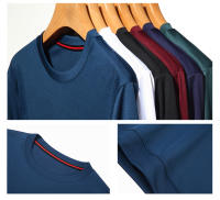 Camiseta De Manga Larga Para Hombre En Color Sólido Cuello Redondo Camisa Polo Casual Algodón Transpirable Para Primavera Y Otoño - details 2