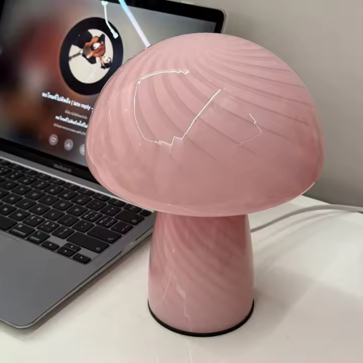 SOMY Lámpara de Mesa Moderna de Vidrio con Forma de Seta, lámpara de Mesa LED, decoración de luz Nocturna para Dormitorio, lámpara de Mesa de Trabajo Rosa [Clase energética A] - 1