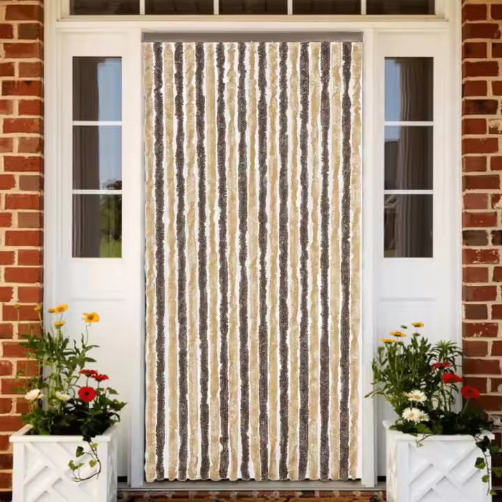 vidaXL Cortina antimoscas chenilla marrón oscuro y beige 56x185 cm - 1