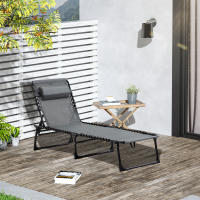 Outsunny Tumbona Plegable Tumbona Jardín Exterior con Respaldo Ajustable Reposacabezas Acolchado Bolsillo Lateral y Estructura de Acero 185x58x30 cm Gris - details 1