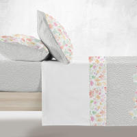 Manterol - Juego de sábanas algodón flores acuareladas. Calidad 100% Algodón. Incluye bajera ajustable, encimera y fundas de almohada. Sábana ligera y fresca, ideal para primavera, verano y entretiempo. - details 2