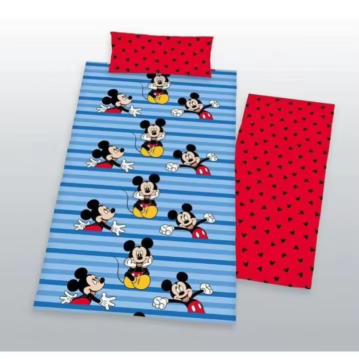 Herding - Juego sábanas Disney Mickey Mouse Verano 90 - 105 Cm (3 Piezas: Encimera, Bajera y Encimera) Rojo Azul Rayas Microfibra - 1