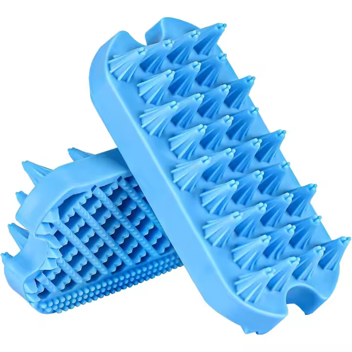 Cepillo de baño para perros y gatos, cepillo de aseo para mascotas de doble cara, peine para perros para masajear y quitar el pelo de perros y gatos de pelo corto o largo (azul) - 1