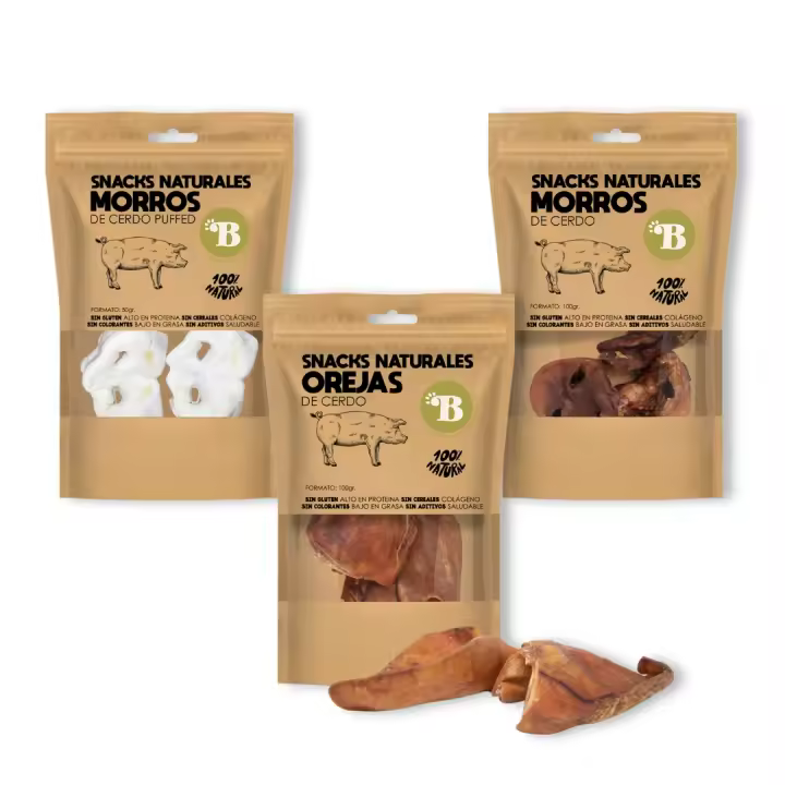 BIMORDISCOS Pack de Cerdo para Perros - Snacks 100% Naturales - Orejas de Cerdo - Morros de Cerdo - 1