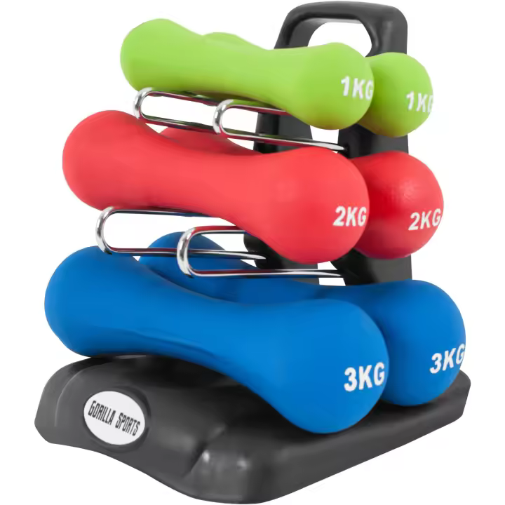 Gorilla Sports Juego de mancuernas ergonómicas con estante incluido - 1