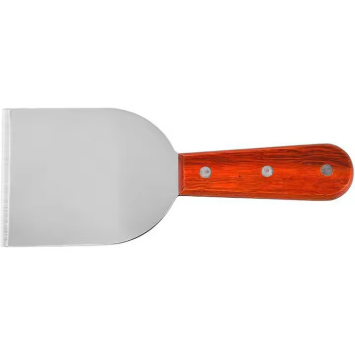 Espátula de Maple inoxidable, espátula de metal, espátula giratoria para sretén de Hierro fundido, espátula para Parrilla de barbacoa con Mango de Madera, Pala Redonda Grande - 1