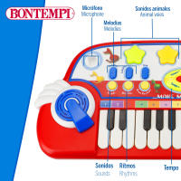 Bontempi - Piano teclado electrónico infantil, 24 teclas, con micrófono y atril, 8 ritmos, 30 canciones, con efectos luminosos y función de aprendizaje OKON, juguete educativo para niños, instrumentos musicales, juguetes educativos, 38x16 cm - details 2