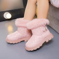 Botas De Invierno Para Niñas De Moda Con Pelo De Pluma Grueso Y Cálido Color Sólido Botas Cortas Para Niñas Estilo Británico Con Cierre SLIP-ON Talla Verdadera - details 11