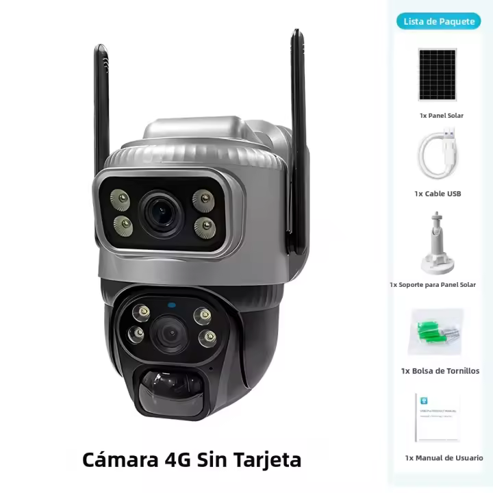 Cámara De Seguridad V380 Dual Lente 4G Con Visión Nocturna Y Detección De Humanos Impermeable 8MP 4K Batería CCTV Monitor Solar PIR - 1