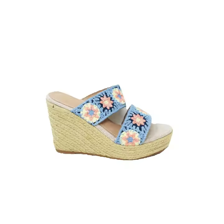 Zueco Mujer NIKO AMORE Color Azul– Crochet Floral y Cuña Alta - 1