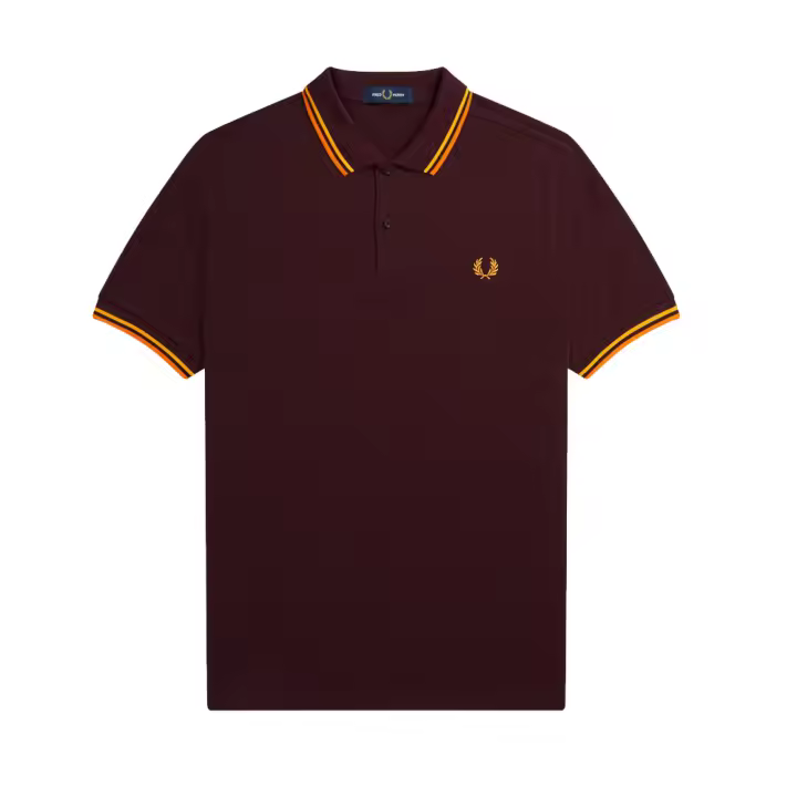 Fred Perry Slim Fit Twin Tipped Polo Oxblood / Electric Yellow / Gold - 1