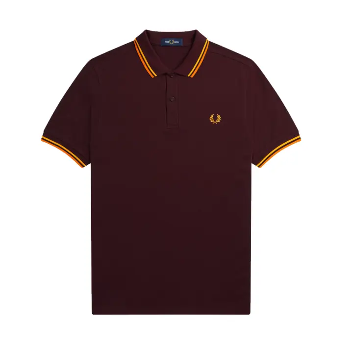 Fred Perry Slim Fit Twin Tipped Polo Oxblood / Electric Yellow / Gold - 1