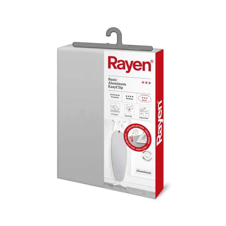 Rayen | Funda Tabla de Planchar Universal | Funda de Planchar Ajuste EasyClip | 2 capas: Espuma y tejido 100% Algodón | Calidad Aluminio | Gama Basic | Medida: 130 x 47 cm | Gris - 1