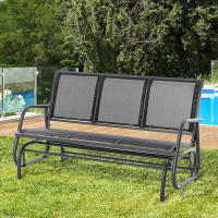 Outsunny Banco de Jardín Exterior de 3 Plazas Mecedora de Exterior con Reposabrazos Carga 300 kg para Terraza Balcón Patio 147x75x85 cm Negro - details 1