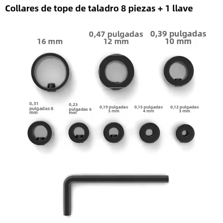 Juego De Anillos De Detalle Para Taladro Ajustable En Profundidad Herramienta De Carpintería Metálica De Alta Carbono Para Limitar El Eje - 1