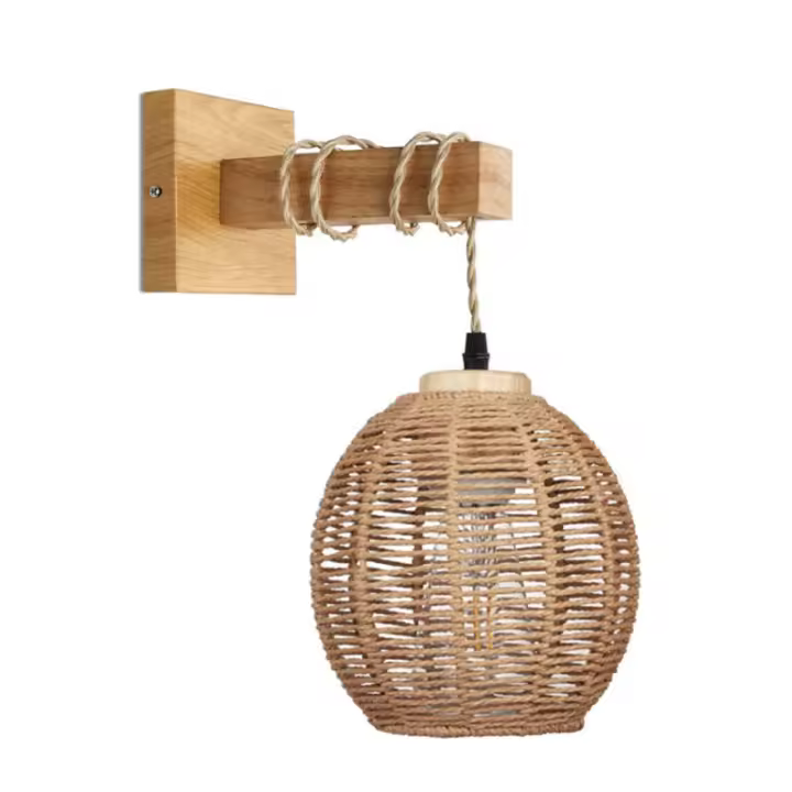 Lámpara De Pared De Bambú Natural Tejido a Mano E27 Candelabros De Paja Rattan Decoración De Habitación Luz De Techo Fixiones - 1